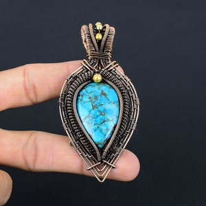 Turquoise Gemstone Pendant Copper Wire Wrapped Pendant Jewelry Turquoise Pendant Necklace Turquoise Jewelry Birthday Gifts for Her Mother