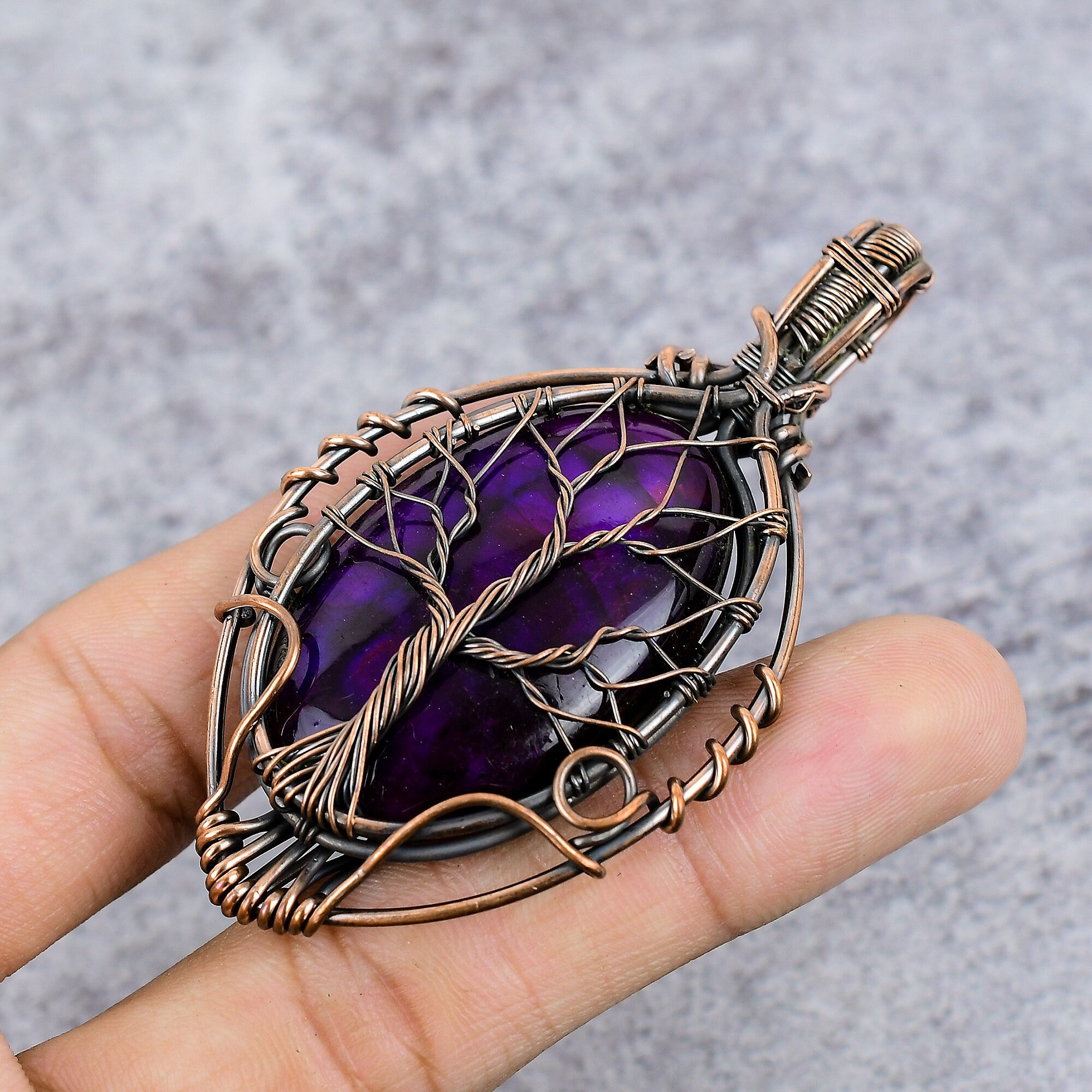 Tree of Life Pink Flash Labradorite Pendant Copper Wire - Etsy