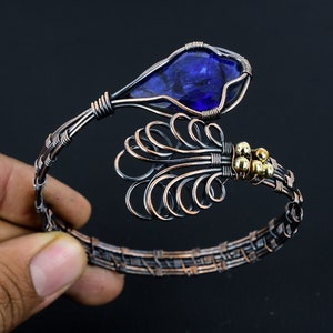 Blue Sapphire Copper Cuff Bracelet Sapphire Bracelet Copper Wire Wrapped Cuff Bracelet Wire Wrapped Jewelry Handmade Jewelry Gift For Her
