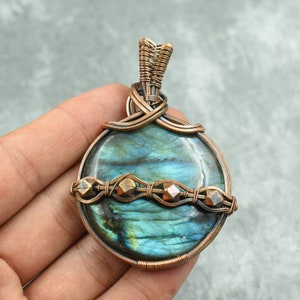 Labradorite Planet Pendant Copper Wire Wrapped Pendant Labradorite Gemstone Planet Pendant Out Of This World Pendant Gift For Her Mother