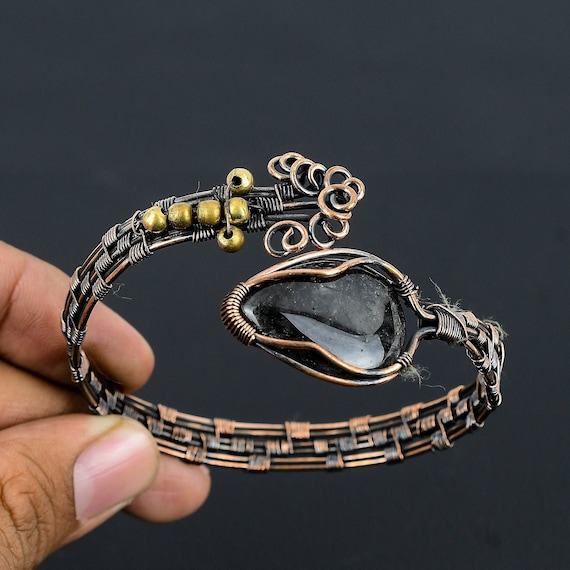Acquista Bracciale/braccialetto Fatto A Mano Avvolto In Filo Di Rame Puro Con Pietra Preziosa Di Diaspro Del Sangue Di Drago, Gioielli Regolabili In Italia A Partire Da 24 - Foto 4