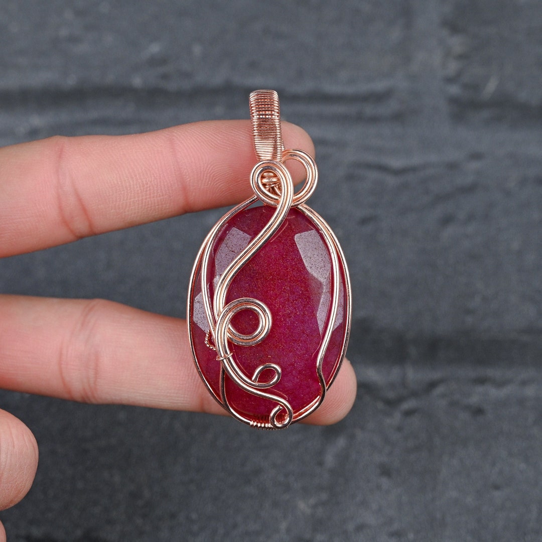Kashmir Red Ruby Pendant Copper Wire Wrapped Gemstone Pendant Copper ...