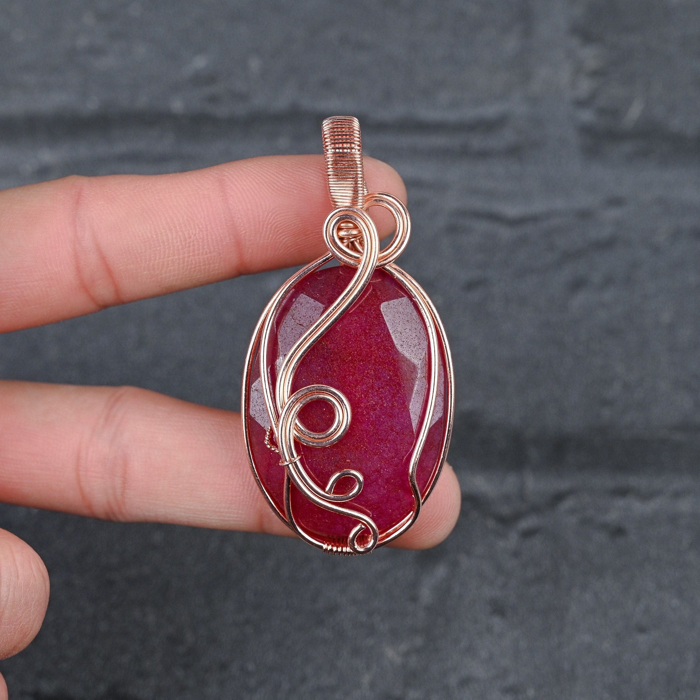 Kashmir Red Ruby Pendant Copper Wire Wrapped Gemstone Pendant Etsy Canada
