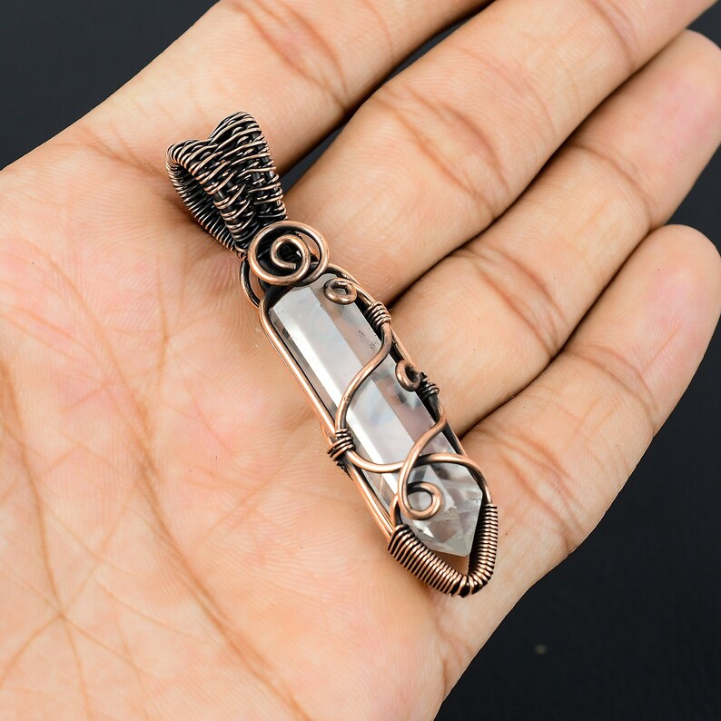 Clear Quartz Healing Crystal Pendant Copper Wire Wrapped Pendant Clear