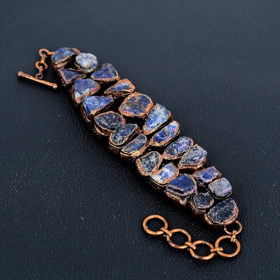 Tanzanite Bracelet, Raw Tanzanite Crystal Copper Electroformed Adjustable Chain Bracelet, Natural Raw Stone Handmade Jewelry For Gifting