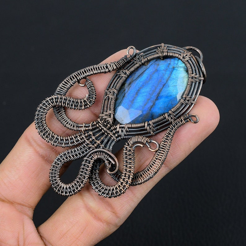 Labradorite Octopus Pendant Blue Labradorite Gemstone Pendant Copper Wire Wrap Pendant Natural Crystal Healing Jewelry Gifts For Wife & Her image 5