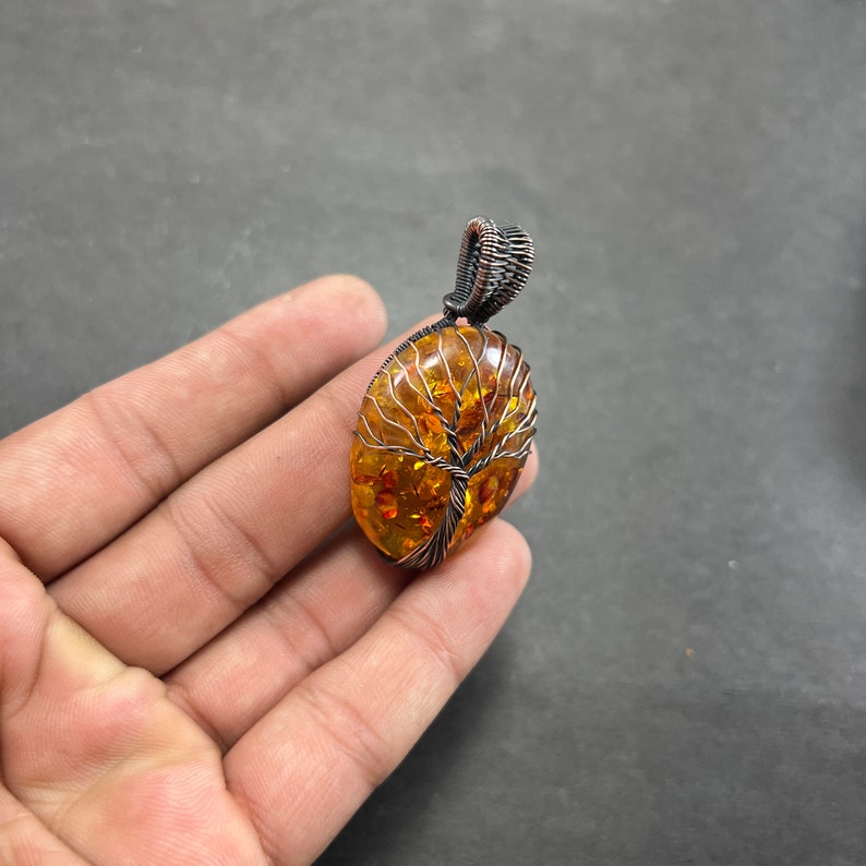 Tree Of Life Baltic Amber Pendant Copper Wire Wrapped Pendant Oxidized Copper Baltic Amber Pendant Copper Pendans For Necklaces Women image 3