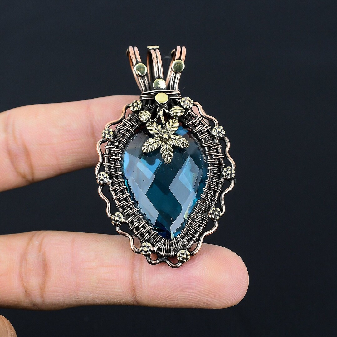 Copper Topaz Blue Topaz Pendant Copper Wire Wrapped Pendant Blue Topaz Gemstone ...