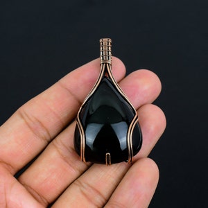Obsidian Natural Gemstone Pendant, Copper Wire Wrapped Pendant, Real Obsidian Eye Jewelry Handmade Jewelry Gift For Birthday And Anniversary