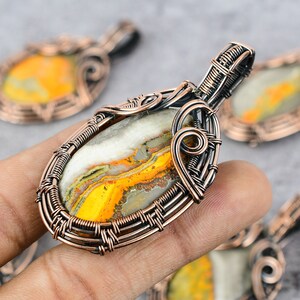 Handmade Copper Wire Wrapped Tree Of Life Pendant – Natural Bumble Bee Jasper (Pear Shape)