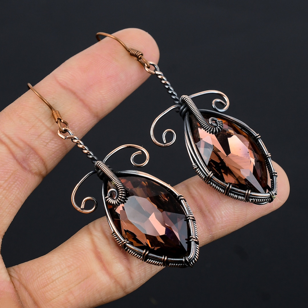 Copper Topaz Smoky Mystic Topaz Earrings Copper Wire Wrapped Earrings Smoky Topaz ...