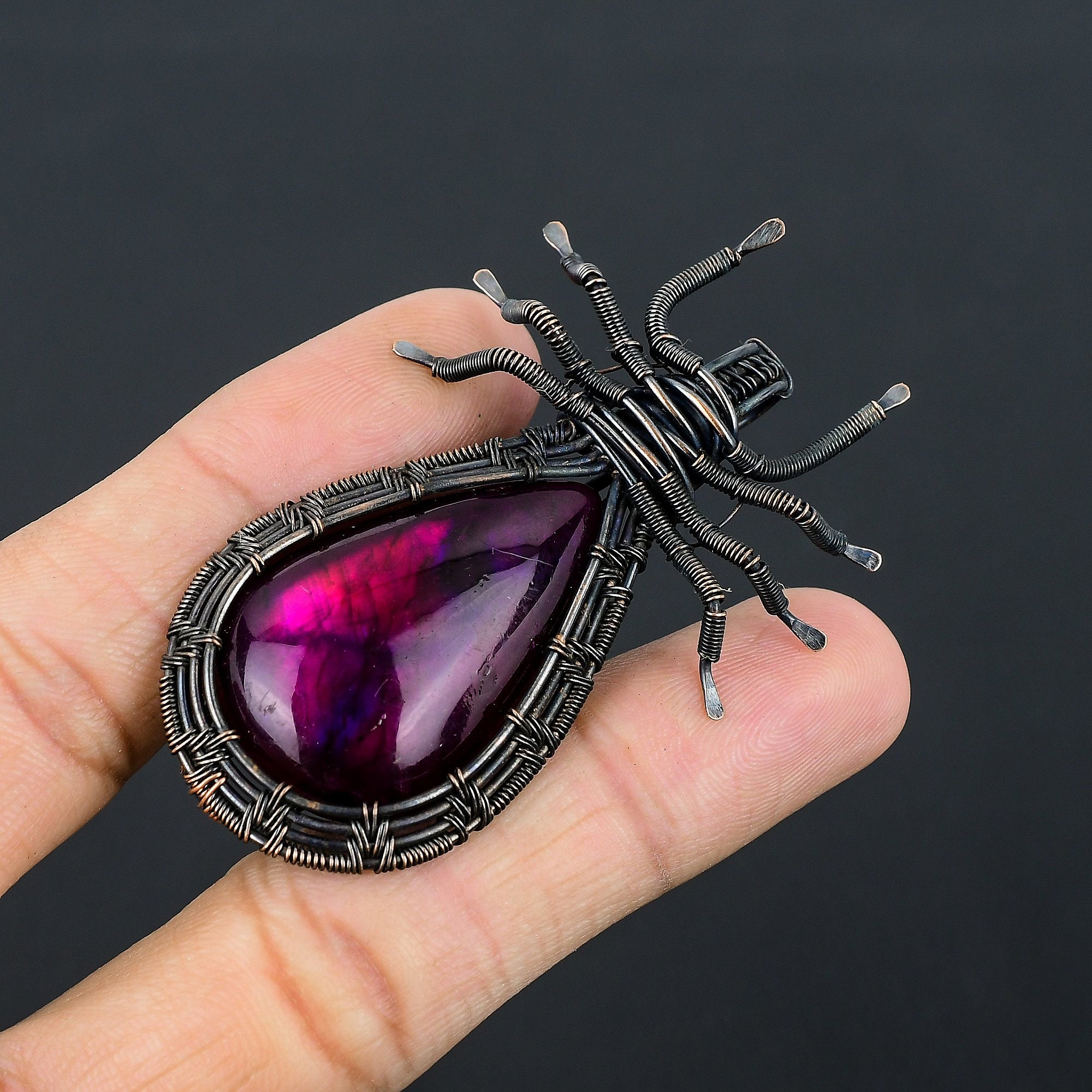Pink Spider Chain Pink Labradorite Spider Pendant, Pink Flash Labradorite Gemstone ...