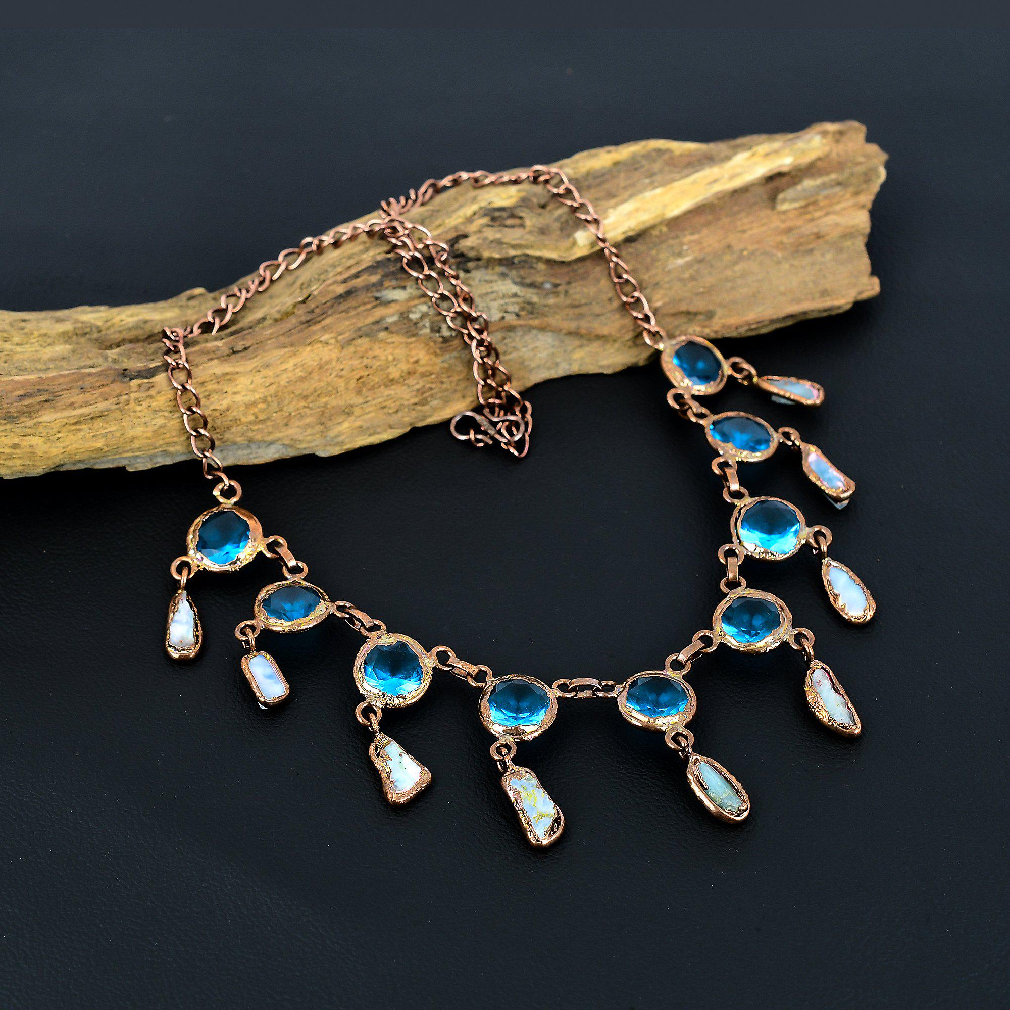 Copper Topaz Blue Topaz Necklace, Larimar Rough Gemstone Necklace Copper ...