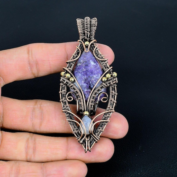 Lepidolite Pendant Copper Wire Wrapped Pendant Lepidolite Gemstone Moonstone Pendant Copper Jewelry Lepidolite Jewelry Gift For Mom & Wife