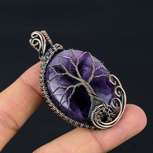 Tree of Life Amethyst Pendant Copper Wire Wrapped Pendant Amethyst Gemstone Pendant Copper Handmade Pendant Gift For Her Amethyst Jewelry zdjęcie 2