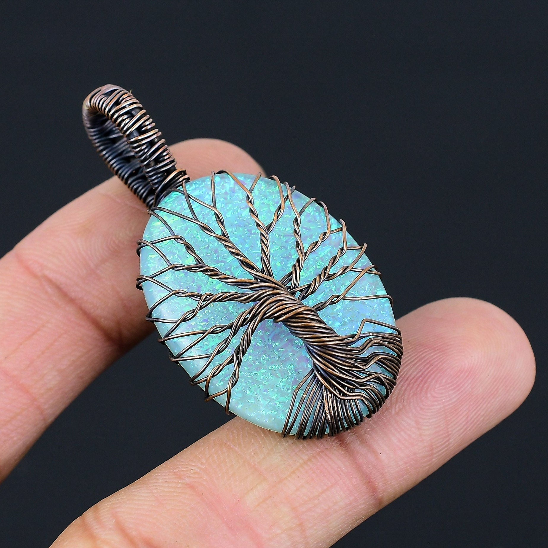 Australian Triplet Opal Tree of Life Pendant Copper Wire Wrapped Pendant Triplet Opal Gemstone Pendant Copper Pendant Gift For Her Mother