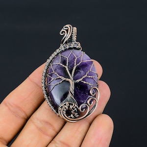 Tree of Life Amethyst Pendant Copper Wire Wrapped Pendant Amethyst Gemstone Pendant Copper Handmade Pendant Gift For Her Amethyst Jewelry zdjęcie 4