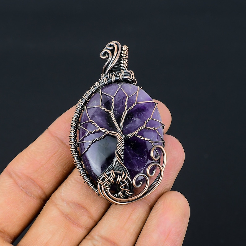 Tree of Life Amethyst Pendant Copper Wire Wrapped Pendant Amethyst Gemstone Pendant Copper Handmade Pendant Gift For Her Amethyst Jewelry zdjęcie 4