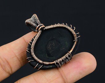 天然シュンガイト ダブルツリーオブライフペンダント 銅線巻き