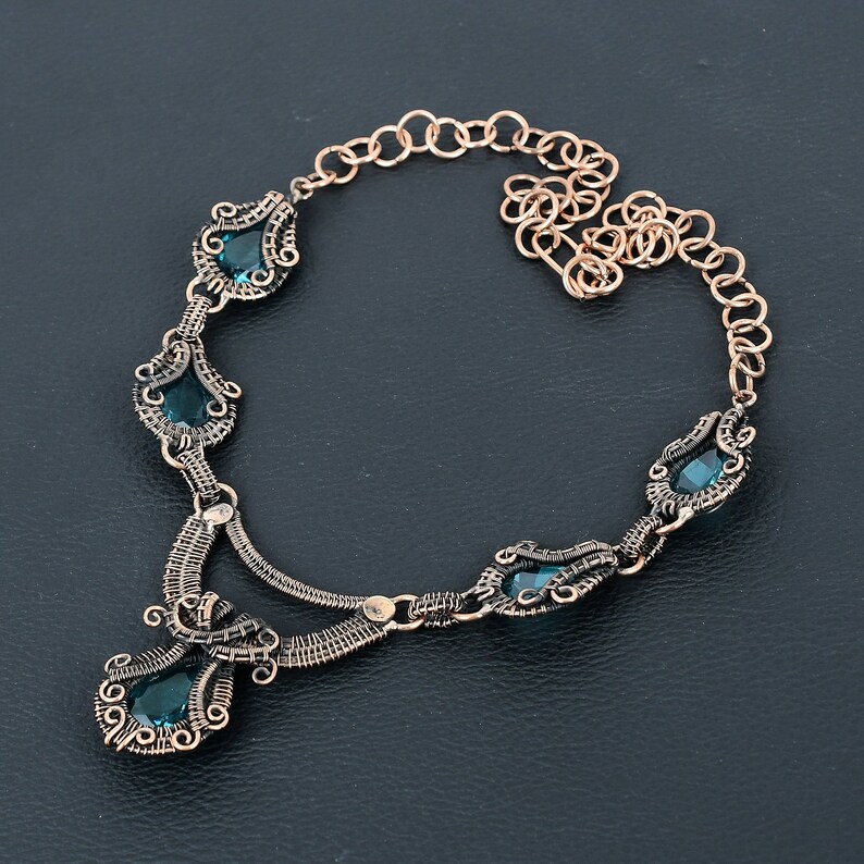 Copper Topaz Blue Topaz Necklace Copper Wire Wrap Designer Necklace Blue Topaz ...