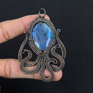 Labradorite Octopus Pendant Blue Labradorite Gemstone Pendant Copper Wire Wrap Pendant Natural Crystal Healing Jewelry Gifts For Wife & Her image 1