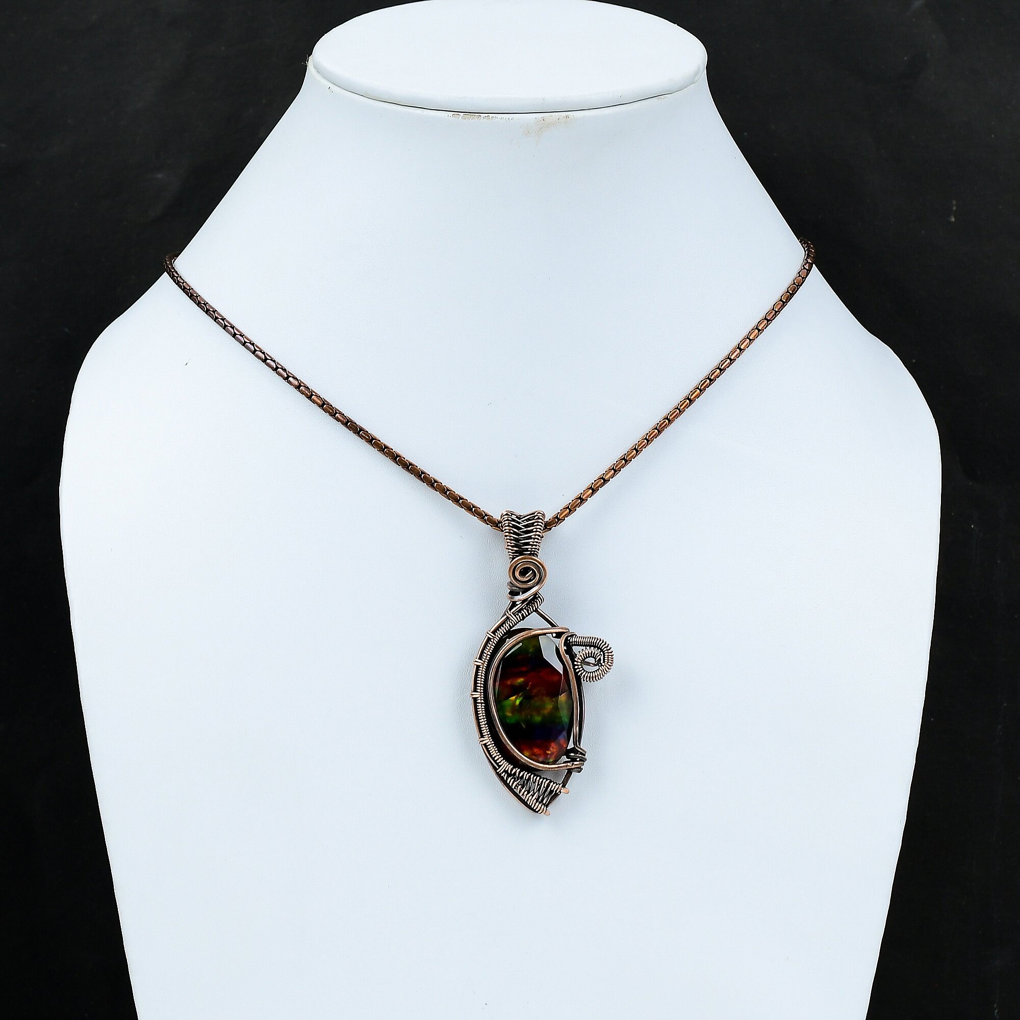 Ammolit Halskette, Kupfer Electroformed Halskette, Natürliche Rohedelstein Schmuck Handgemachter Schmuck, ADJ Kette Halskette Hochzeitsgeschenk