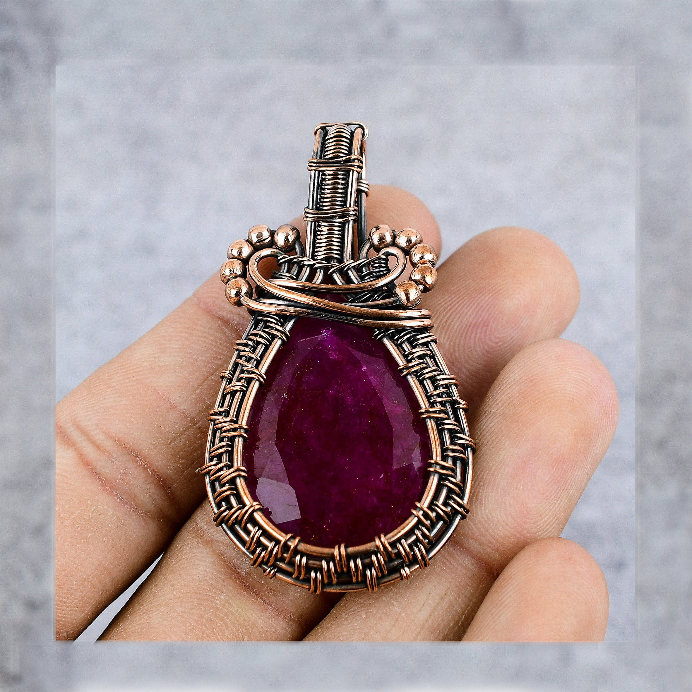 Kashmir Red Ruby Copper Pendant Copper Wire Wrapped Gemstone - Etsy