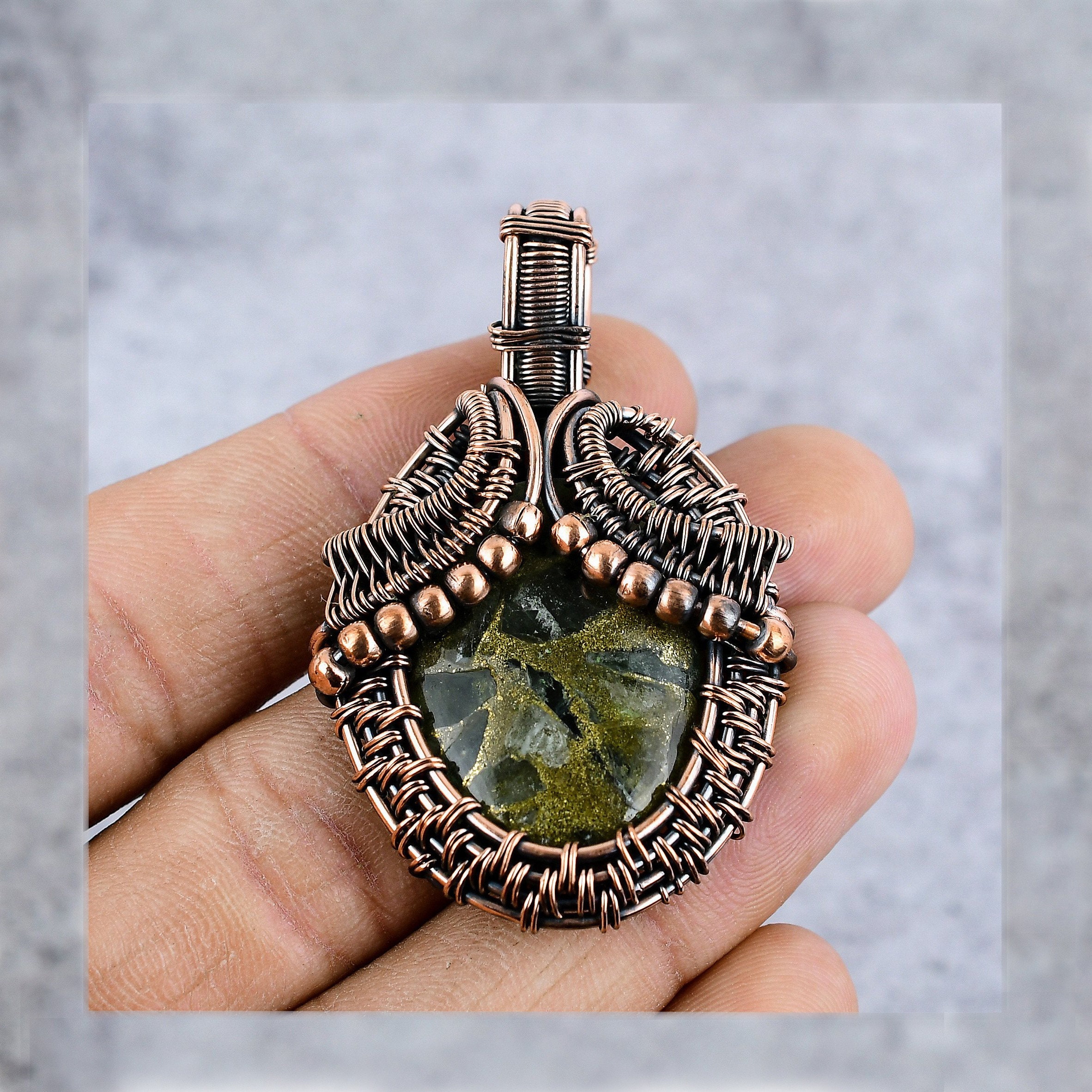 Copper Seraphinite Copper Pendant Copper Wire Wrapped Gemstone - Etsy