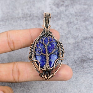 Tree of Life Lapis Lazuli Pendant Copper Wire Wrapped Pendant Lapis Lazuli Gemstone Pendant Jewelry Lapis Lazuli Jewelry Gift For Her Mother image 4
