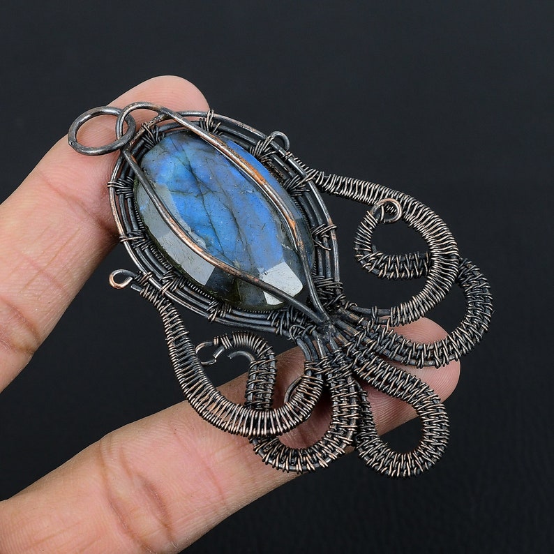 Labradorite Octopus Pendant Blue Labradorite Gemstone Pendant Copper Wire Wrap Pendant Natural Crystal Healing Jewelry Gifts For Wife & Her image 6