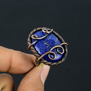 Lapislazuli Ring Kupferdraht gewickelter Ring Schmuck Lapislazuli Edelstein-Ring handgemachte Schmuck Lapislazuli Schmuck alle Größe vorhanden Kupferring