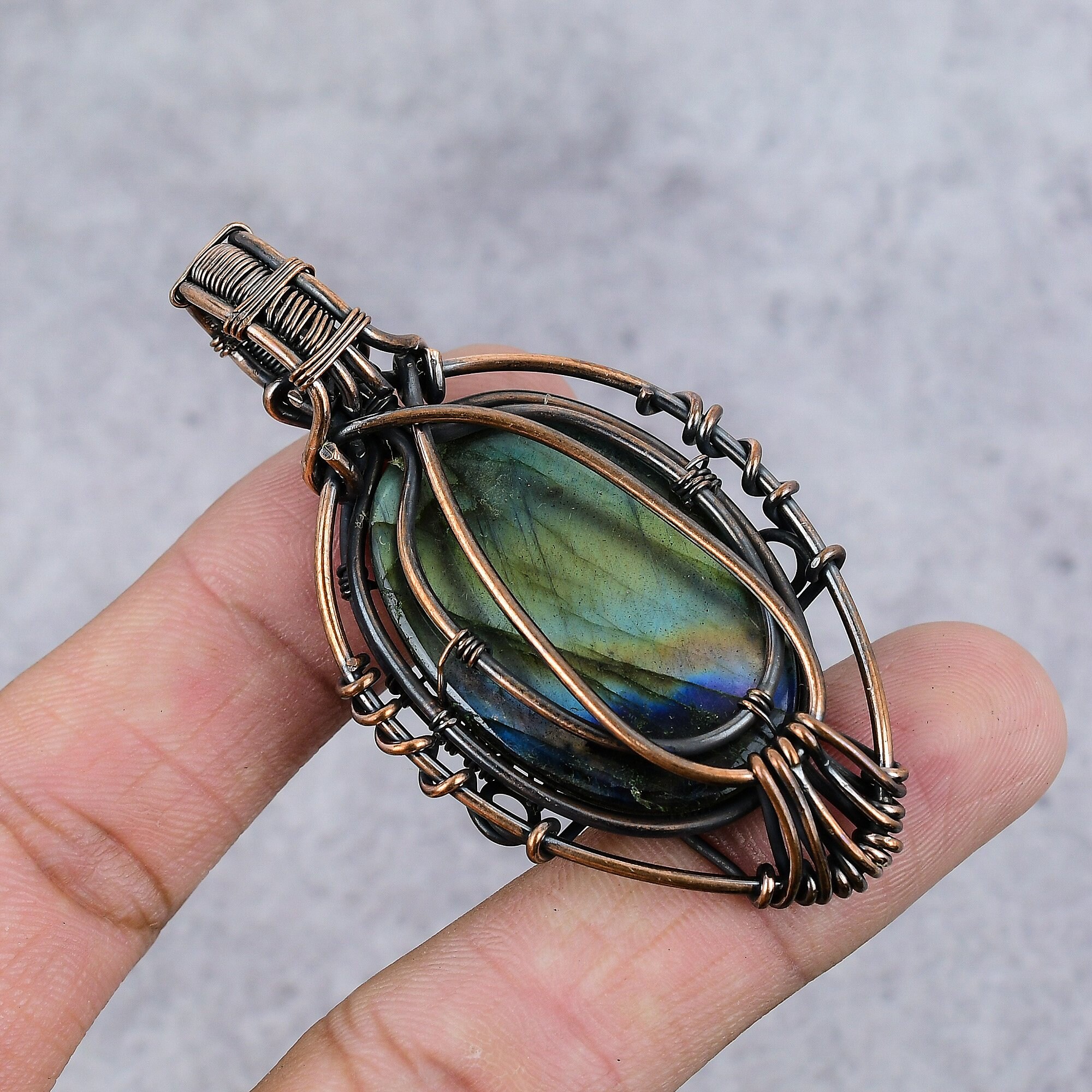 Tree Of Life Flashy Labradorite Pendant Copper Wire Wrapped Pendant