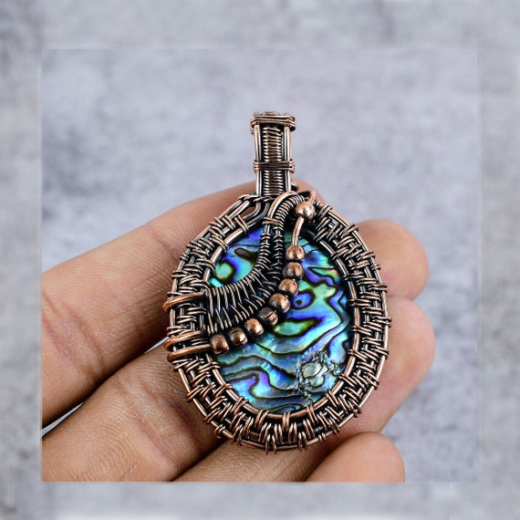 Abalone Shell Copper Pendant Coper Wire Wrapped Gemstone - Etsy