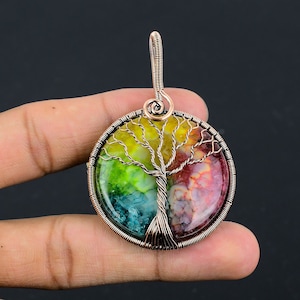 Tree of Life Rainbow Solar Quartz Pendant Copper Wire Wrapped Pendant Copper Gemstone Jewelry Handmade Pendant Quartz Jewelry Gift For Her