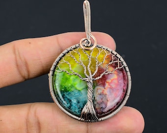 Tree of Life Rainbow Solar Quartz Pendant Copper Wire Wrapped Pendant Copper Gemstone Jewelry Handmade Pendant Quartz Jewelry Gift For Her
