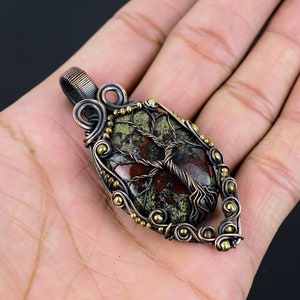 Tree Of Life Dragon Blood Jasper Pendant Copper Wire Wrapped Pendant Dragon Blood Jasper Gemstone Pendant Copper Jewelry Gift For Her Mother image 2