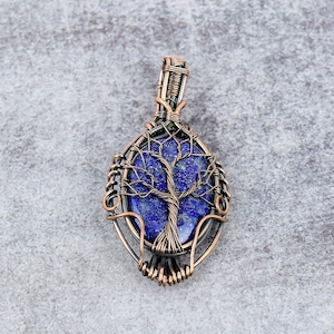 Tree of Life Lapis Lazuli Pendant Copper Wire Wrapped Pendant Lapis Lazuli Gemstone Pendant Jewelry Lapis Lazuli Jewelry Gift For Her Mother image 2