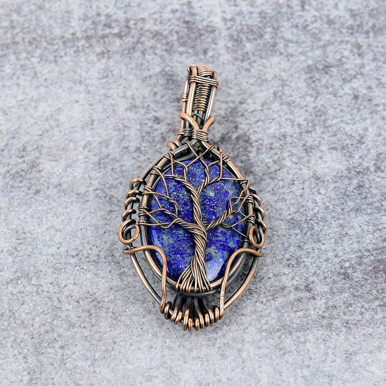 Tree of Life Lapis Lazuli Pendant Copper Wire Wrapped Pendant Lapis Lazuli Gemstone Pendant Jewelry Lapis Lazuli Jewelry Gift For Her Mother image 2