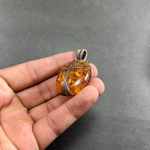 Tree Of Life Baltic Amber Pendant Copper Wire Wrapped Pendant Oxidized Copper Baltic Amber Pendant Copper Pendans For Necklaces Women image 2