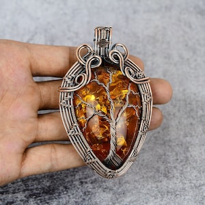 Tree Of Life Beautiful Baltic Amber Pendant Copper Wire Wrapped Pendant Oxidized Copper Baltic Amber Pendants For Women Baltic Stone Pendant