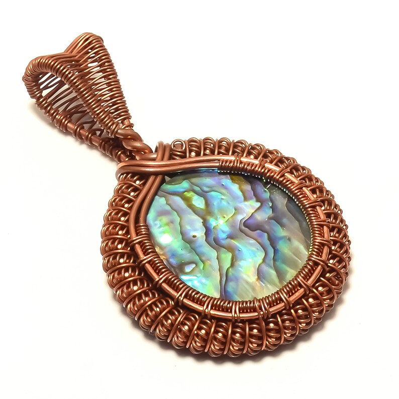pure Copper Jewelrybeautiful round shape pendantAbalone Jewelry gift her Handmade Pendant Abalone Shell Gemstone Wire Wrapped Pendant