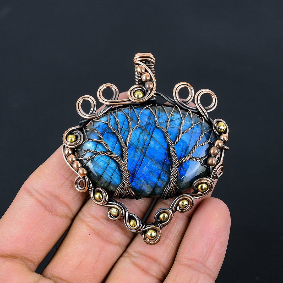 Labradorite Double Tree of Life Gemstone Pendant Copper Wire Wrapped ...