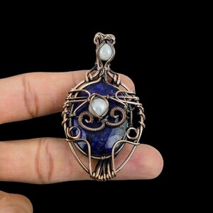 Blue Sapphire Evil Eye Pendant Necklace Copper Wire Wrapped Pendant Copper Jewelry Handmade Pendant Moonstone Pendant Evil Eye Jewelry Gift