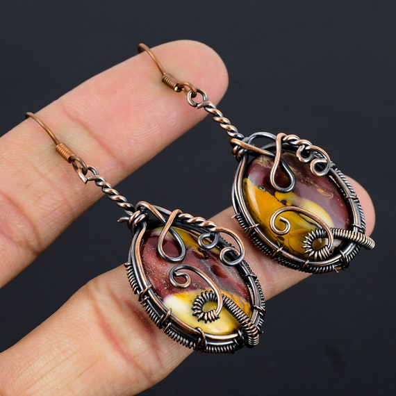 Buy Mookaite Earrings Copper Wire Wrapped Earrings Mookaite