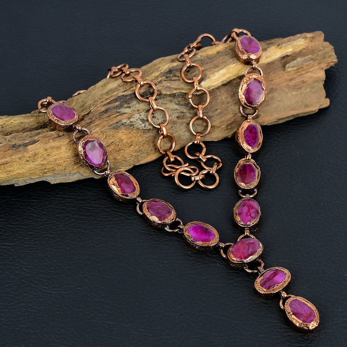 Red Ruby Jewelry Ruby Necklace, Kashmiri Red Ruby Jewelry, Handmade Gift, Electroformed ...