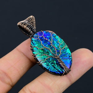 Tree of Life Australian Triplet Opal Pendant Copper Wire Wrapped Pendant Triplet Opal Gemstone Pendant Copper Pendant Gift For Her Mother zdjęcie 3