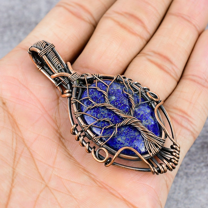 Tree of Life Lapis Lazuli Pendant Copper Wire Wrapped Pendant Lapis Lazuli Gemstone Pendant Jewelry Lapis Lazuli Jewelry Gift For Her Mother image 3