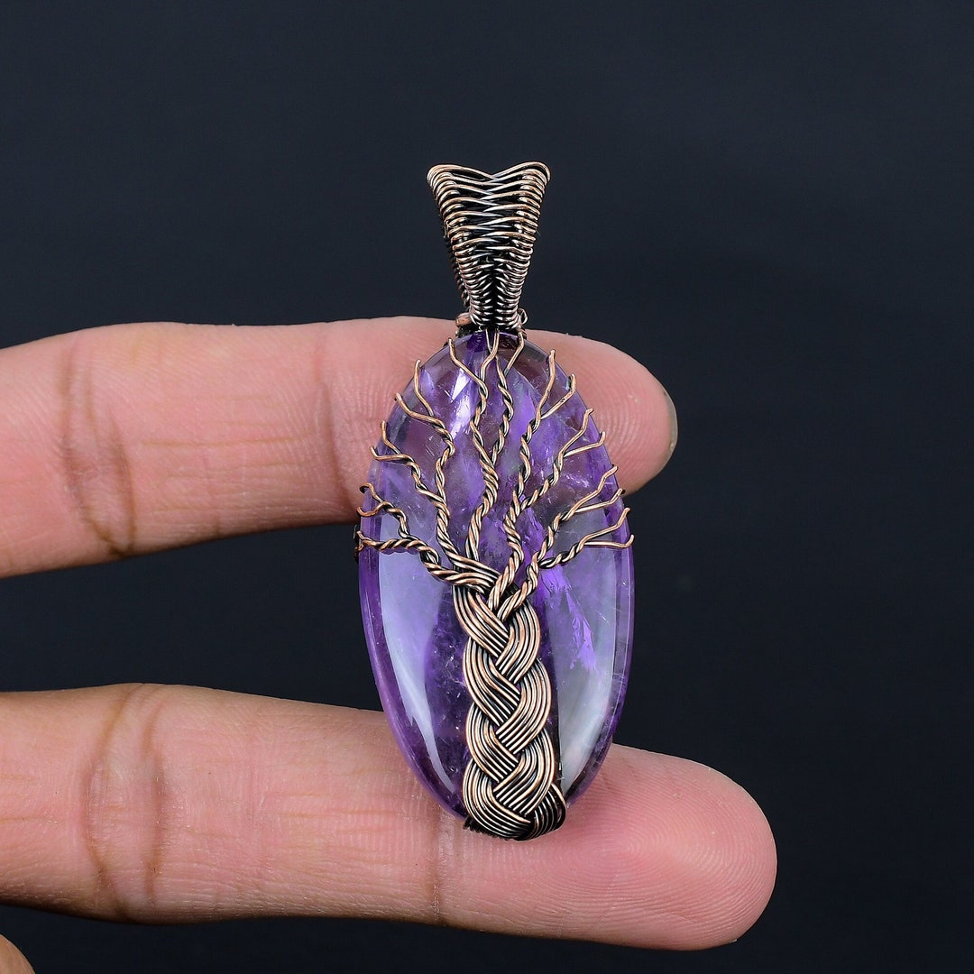 Natural Amethyst Tree of Life Pendant Copper Wire Wrapped Pendant