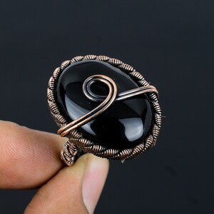 Black Onyx Ring Copper Wire Wrapped Ring Copper Ring Black Onyx Gemstone Ring Handmade Copper Jewelry Black Onyx Ring All Size Available