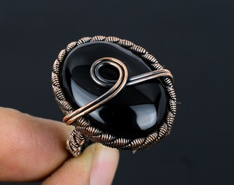 Black Onyx Ring Copper Wire Wrapped Ring Copper Ring Black Onyx Gemstone Ring Handmade Copper Jewelry Black Onyx Ring All Size Available